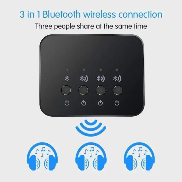 Alt view image 6 of 7 - Bluetooth 4.0 Audio Sharer Adapter, 3.5mm Stereo Music Sharing Device | 1 in 3 Out, Wired and Wireless Connection Modes