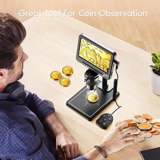 Alt view image 2 of 7 - 1080P LCD Digital Microscope with 32GB SD Card, 5'' Coin Microscope | 5-inch IPS Screen,PC View,Photo/Video Capture,Compatible with Windows Mac
