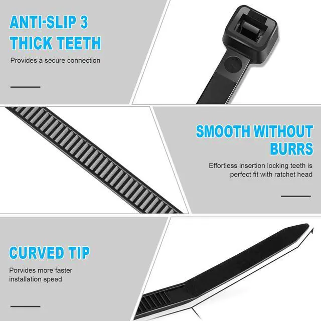 Alt view image 5 of 7 - Zip Ties Assorted Sizes, 400 Pack (8+12+14+18Inch) Black Cable Ties, Self-Locking Plastic Wire Ties with 100lb Tensile Strength, Black Nylon Zip Ties for Indoor and Outdoor