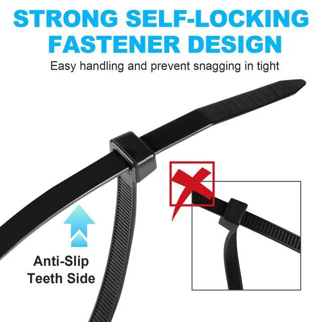Alt view image 3 of 7 - Zip Ties Assorted Sizes, 400 Pack (8+12+14+18Inch) Black Cable Ties, Self-Locking Plastic Wire Ties with 100lb Tensile Strength, Black Nylon Zip Ties for Indoor and Outdoor