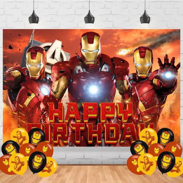 Main image of Iron Hero Man Party Supplies5x3FT,Cartoon Hero Backdrop,Cartoon Theme Happy Birthday Party Banner for Boys and Girls Anime Party Decoration