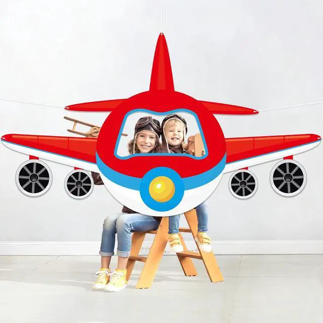 Main image of Airplane Shaped Photo Prop Party Decoration Fabric Aircraft Photo Booth Prop Red Helicopter Plane Selfie Frame Backdrop for Baby Shower Birthday Party Supplies Photos Background Banner Decor 71×41Inch