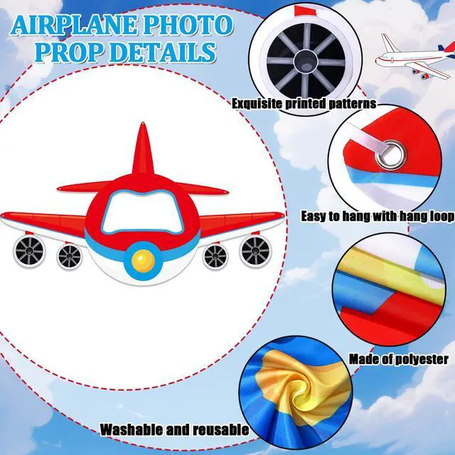 Alt view image 3 of 7 - Airplane Shaped Photo Prop Party Decoration Fabric Aircraft Photo Booth Prop Red Helicopter Plane Selfie Frame Backdrop for Baby Shower Birthday Party Supplies Photos Background Banner Decor 71×41Inch
