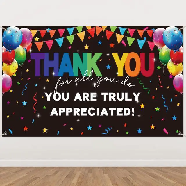 Main image of 6×3.6ft Appreciation Banner for Work,Thank You Banner Backdrop,Appreciation Decoration for Employee Administrative Day Retirement Office Volunteer Teacher Professor Doctor Nurse & Staff Gifts,Black
