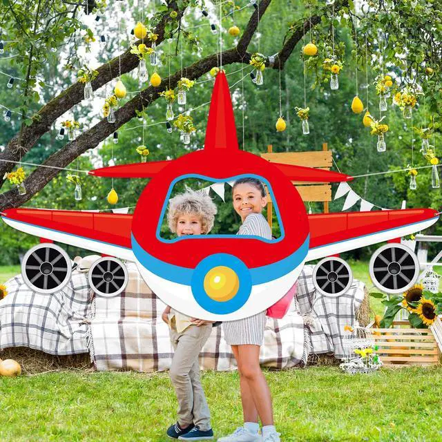 Alt view image 4 of 7 - Airplane Shaped Photo Prop Party Decoration Fabric Aircraft Photo Booth Prop Red Helicopter Plane Selfie Frame Backdrop for Baby Shower Birthday Party Supplies Photos Background Banner Decor 71×41Inch