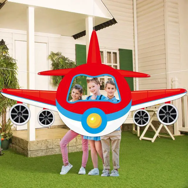 Alt view image 6 of 7 - Airplane Shaped Photo Prop Party Decoration Fabric Aircraft Photo Booth Prop Red Helicopter Plane Selfie Frame Backdrop for Baby Shower Birthday Party Supplies Photos Background Banner Decor 71×41Inch