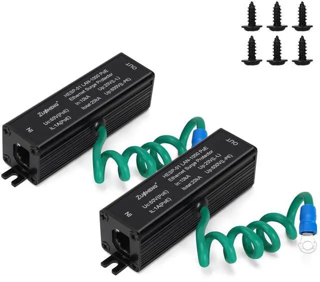Main image of 2 Pack Ethernet Surge Protector Metal Shielded RJ45 Lightning Suppressor for PoE PoE+ and Gigabit Ethernet, LAN Network CAT5 CAT6 Thunder Arrestor with Gas Discharge Tube Does Not Reduce Speed