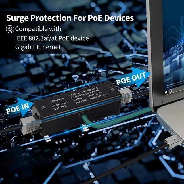 Alt view image 2 of 7 - 2 Pack Ethernet Surge Protector Metal Shielded RJ45 Lightning Suppressor for PoE PoE+ and Gigabit Ethernet, LAN Network CAT5 CAT6 Thunder Arrestor with Gas Discharge Tube Does Not Reduce Speed
