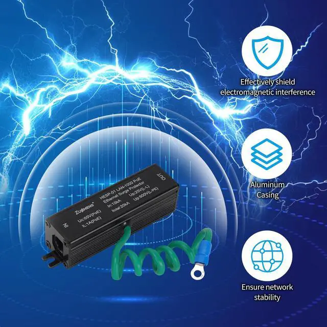 Alt view image 5 of 7 - 2 Pack Ethernet Surge Protector Metal Shielded RJ45 Lightning Suppressor for PoE PoE+ and Gigabit Ethernet, LAN Network CAT5 CAT6 Thunder Arrestor with Gas Discharge Tube Does Not Reduce Speed