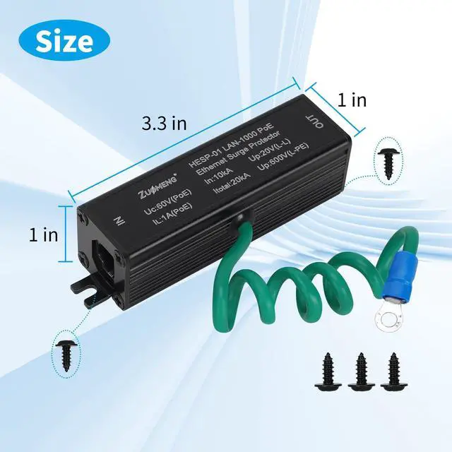Alt view image 6 of 7 - 2 Pack Ethernet Surge Protector Metal Shielded RJ45 Lightning Suppressor for PoE PoE+ and Gigabit Ethernet, LAN Network CAT5 CAT6 Thunder Arrestor with Gas Discharge Tube Does Not Reduce Speed