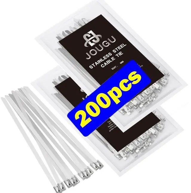 Main image of Metal Zip Ties 200PCS 11.8 inch 304 Stainless Steel Locking Cable 250LB 300mm Heavy Duty Exhaust Wrap Multi Purpose Binding for machinery, vehicles, farms, cables, pipes,Fence (200PCS)