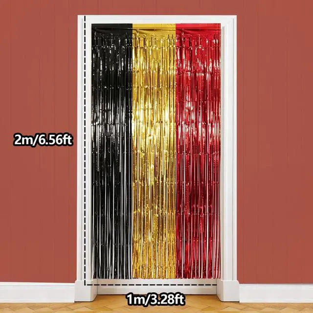 Alt view image 2 of 6 - Red Black Gold Foil Fringe Curtains Birthday Party Decorations, 2 Pack | 3.28 x 6.56 Ft Magical Tinsel Streamer Backdrop Banner Photo Booth Props for Cartoon Theme Casino Graduation Party Decor