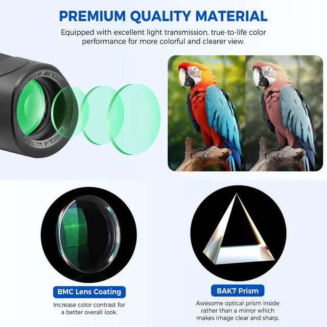 Alt view image 4 of 7 - 10x25 Monocular Compact Multi-Coated BAK7 Prism&Twist-Up Eyecup | Waterproof Fogproof Shockproof for Camping Wildlife,Multi-Coated Optics,Rubber Armor,Non-Slip Grip,Lightweight & Portable