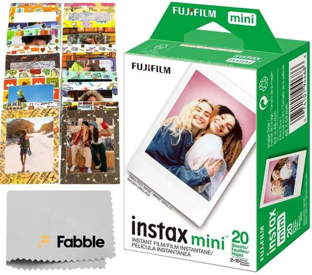 Main image of Instax Mini Instant Film Twin Pack 20 Sheets Bundle with 20 Decorative Sticker Frames and Camera Lens Cleaning Cloth Perfect for Scrapbooks, Parties, and Gifts