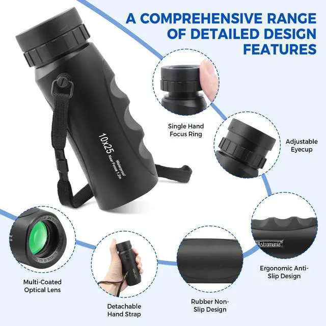 Alt view image 7 of 7 - 10x25 Monocular Compact Multi-Coated BAK7 Prism&Twist-Up Eyecup | Waterproof Fogproof Shockproof for Camping Wildlife,Multi-Coated Optics,Rubber Armor,Non-Slip Grip,Lightweight & Portable
