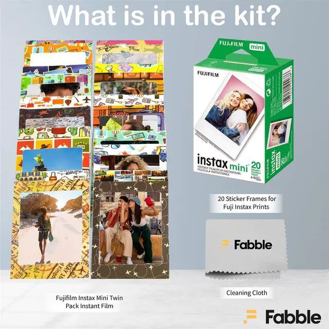 Alt view image 2 of 7 - Instax Mini Instant Film Twin Pack 20 Sheets Bundle with 20 Decorative Sticker Frames and Camera Lens Cleaning Cloth Perfect for Scrapbooks, Parties, and Gifts