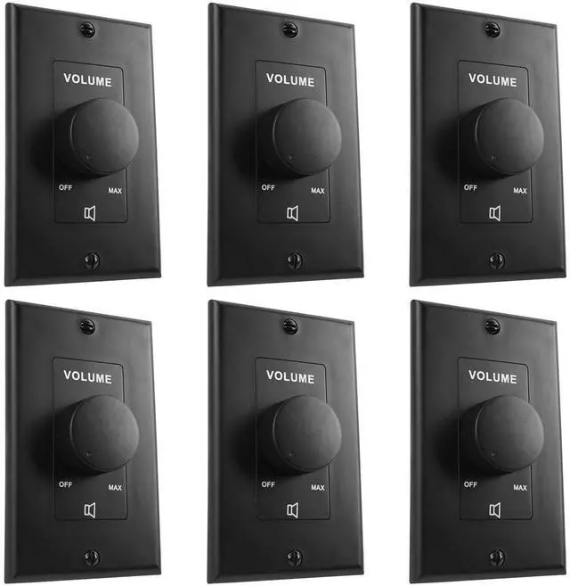 Main image of VOL70100 70V/100V Wall Volume Control Zone Controller, 6-Pack | 100W, Zone Control, 1-Gang Box, 11-Step Attenuator with Off, Detachable Euro-Block Terminals, 30dB Attenuation, Black