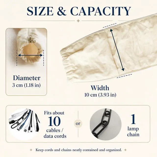 Alt view image 3 of 7 - Fabric Zipper Cord & Chain Cover, Decorative Cable Management,2 Beige 6ft | 2 pack,2.6ft/4ft/6ft available