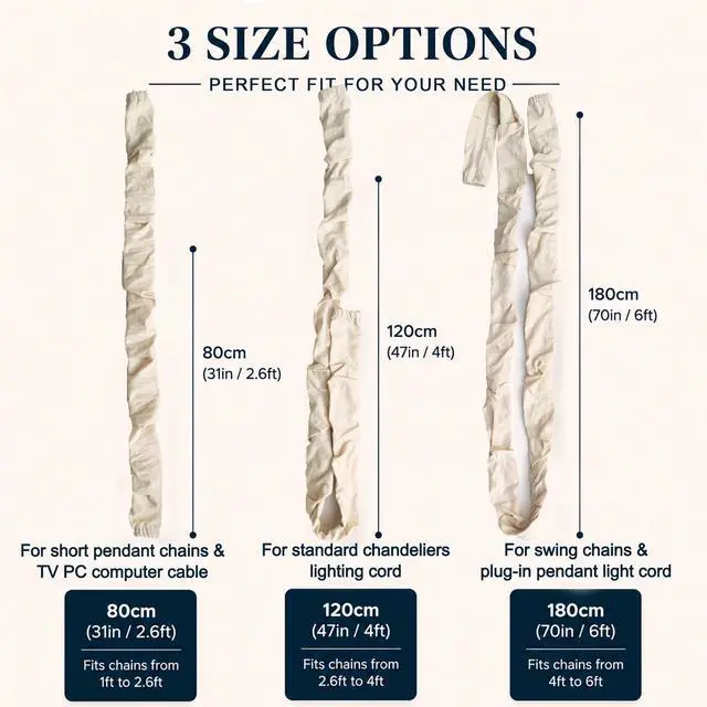 Alt view image 5 of 7 - Fabric Zipper Cord & Chain Cover, Decorative Cable Management,2 Beige 6ft | 2 pack,2.6ft/4ft/6ft available