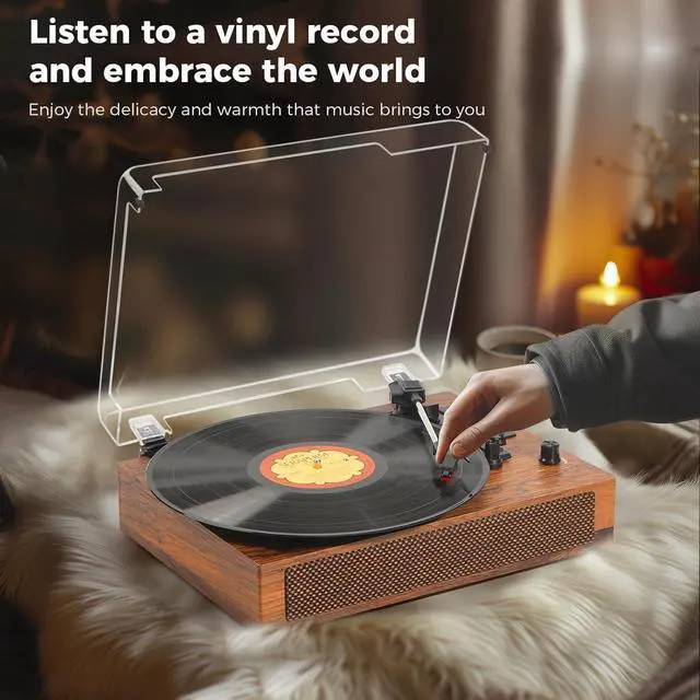 Alt view image 7 of 7 - Vinyl Record Player with Built-in Bluetooth, USB Recording, Stereo Speakers, Belt-Driven Vintage Record Player 3 Speeds & 3 Sizes, Portable, AUX Input LP Player
