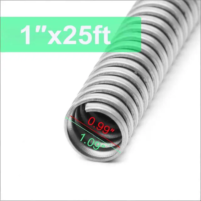 Alt view image 2 of 6 - 1 Inch 25 FT Flexible Reduced Wall Electrical Conduit, Iron Galvanized Cable Sleeve Tube for Home Low Voltage Cable Management, Wiring and Protection