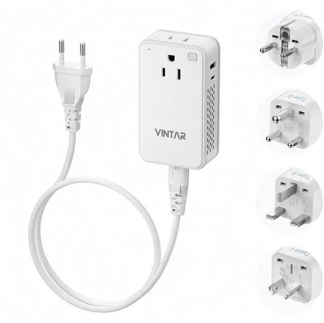 Main image of Mini 220V to 110V Voltage Converter for US to EU UK AUS India, 200W | Type C/G/F/D/I Plugs, Universal Travel Adapter, 2 USB Ports(1 USB C), Step Down Power Converter for Curling Irons