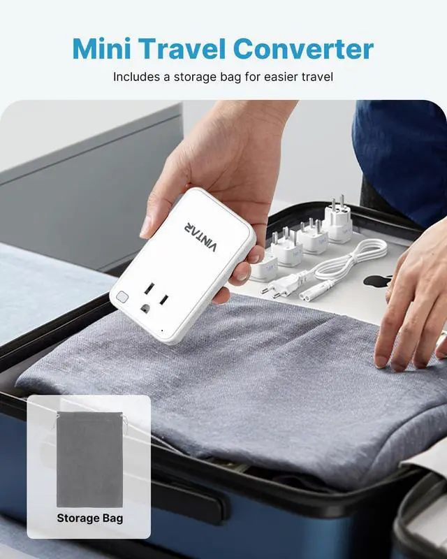 Alt view image 7 of 7 - Mini 220V to 110V Voltage Converter for US to EU UK AUS India, 200W | Type C/G/F/D/I Plugs, Universal Travel Adapter, 2 USB Ports(1 USB C), Step Down Power Converter for Curling Irons