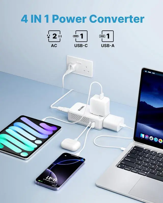 Alt view image 6 of 7 - Mini 220V to 110V Voltage Converter for US to EU UK AUS India, 200W | Type C/G/F/D/I Plugs, Universal Travel Adapter, 2 USB Ports(1 USB C), Step Down Power Converter for Curling Irons