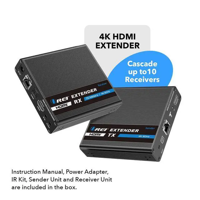 Alt view image 2 of 7 - HDMI Extender Using Cat7 230ft 4K@60Hz Two-Way IR Loop Out EDID S/PDIF | HDMI Over Ethernet, HDMI to CAT6 Converter Cascade to 10 RX, 18Gbps HDR 4:4:4, Zero Latency, Auto Downscaling, HDCP 2.2