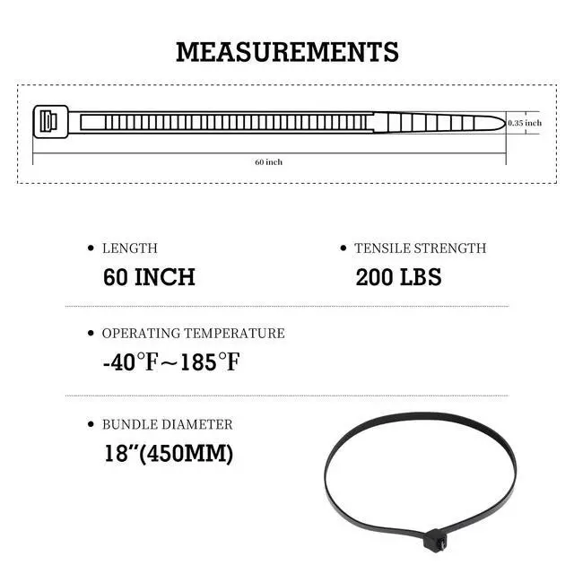 Alt view image 2 of 7 - Extra Long Zip Ties Heavy Duty Outdoor, Premium Black 60 inch Large Zip Ties with 200 Pounds Tensile Strength, Ideal for Commercial, Residential, Outdoor Applications, 12 PCS (Black, 60''(Wide-0.35))