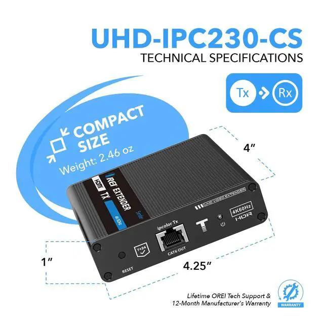 Alt view image 5 of 7 - HDMI Extender Using Cat7 230ft 4K@60Hz Two-Way IR Loop Out EDID S/PDIF | HDMI Over Ethernet, HDMI to CAT6 Converter Cascade to 10 RX, 18Gbps HDR 4:4:4, Zero Latency, Auto Downscaling, HDCP 2.2