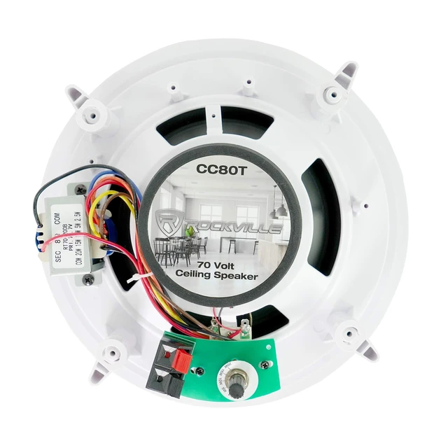 Alt view image 5 of 7 - CC80T White 8" 70V Commercial Ceiling Speakers Pair 2-Way, Adjustable Taps 20W, 15W, 10W, 5W, 2.5W, Swivel Tweeter, 8-Ohm 50W Handling, for Restaurant/Bar/Cafe Use
