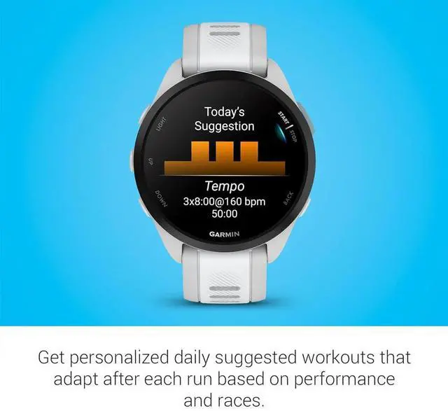 Alt view image 4 of 7 - 010-02863-21 Forerunner 165 Smart Sport Watch, Mist Gray + Whitestone | Official USA Partner Model | Bundle with Sport Towel + Deco Essentials Wearable Commuter Front and Rear Safety Light
