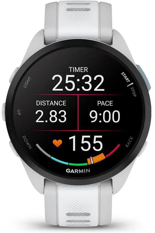 Alt view image 3 of 7 - 010-02863-21 Forerunner 165 Smart Sport Watch, Mist Gray + Whitestone | Official USA Partner Model | Bundle with Sport Towel + Deco Essentials Wearable Commuter Front and Rear Safety Light