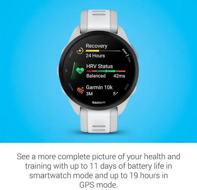 Alt view image 5 of 7 - 010-02863-21 Forerunner 165 Smart Sport Watch, Mist Gray + Whitestone | Official USA Partner Model | Bundle with Sport Towel + Deco Essentials Wearable Commuter Front and Rear Safety Light