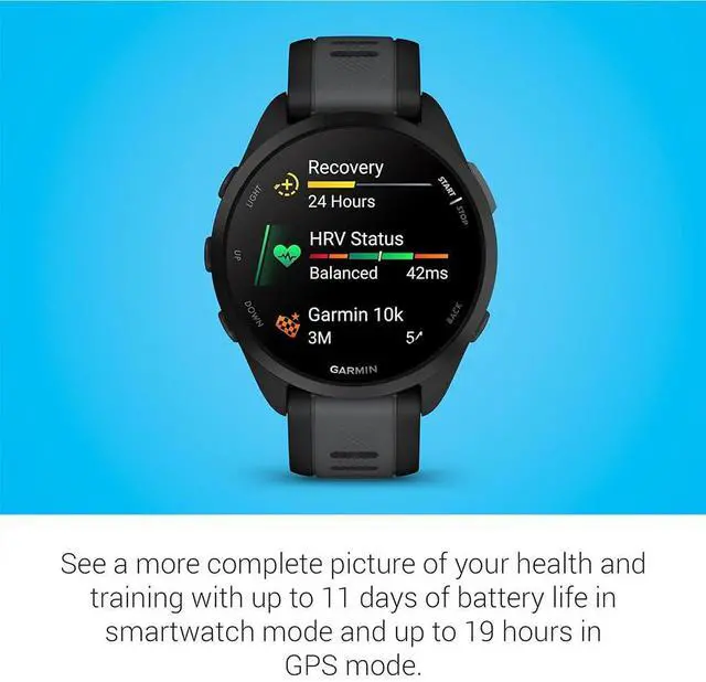 Alt view image 4 of 7 - Forerunner 165 Smart Sport Watch, Black + Slate Gray 010-02863-20 Bundle with Deco Essentials 3X Nylon Elastic Bands, 3X Silicone Dust Cover and 2X Screen Protector