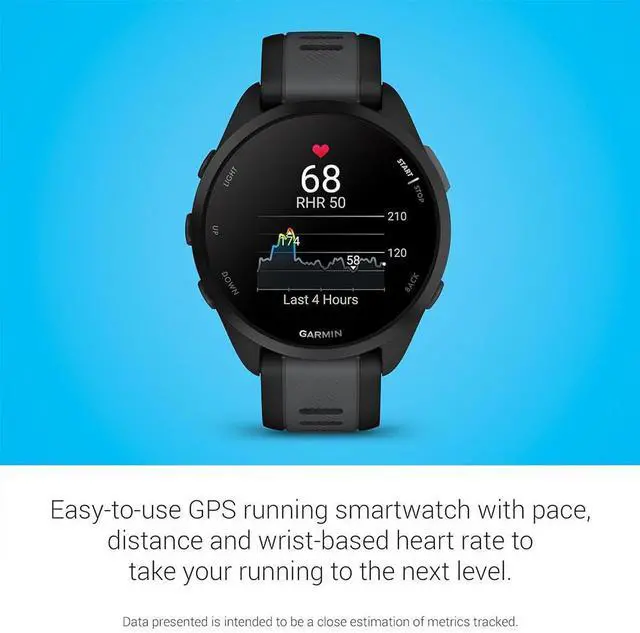 Alt view image 5 of 7 - Forerunner 165 Smart Sport Watch, Black + Slate Gray 010-02863-20 Bundle with Deco Essentials 3X Nylon Elastic Bands, 3X Silicone Dust Cover and 2X Screen Protector