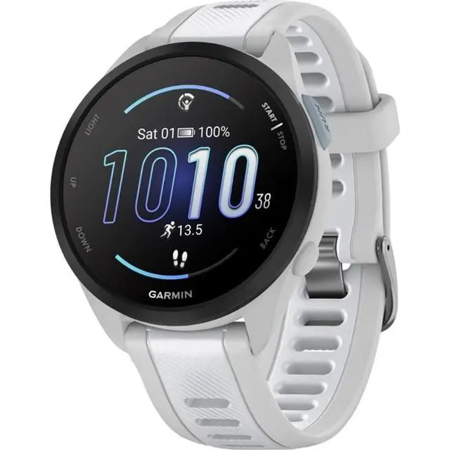 Alt view image 2 of 7 - Forerunner 165 Smart Sport Watch, Mist Gray + Whitestone 010-02863-21 Bundle with Deco Essentials 3X Nylon Elastic Bands, 3X Silicone Dust Cover and 2X Screen Protector