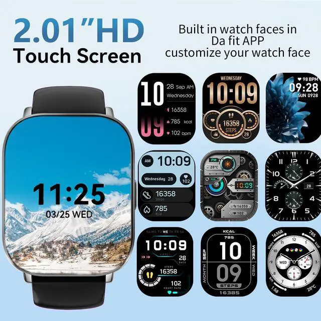 Alt view image 5 of 7 - Smart Watch for Men and Women, 2.01-inch HD Touch Screen, 120+ Sports Modes/IP67 Waterproof/Heart Rate/Sleep Monitoring (Answer/Make Calls), for Android/iOS (Black)