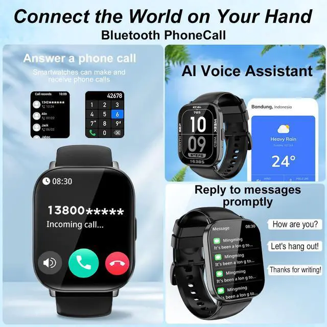 Alt view image 2 of 7 - Smart Watch for Men and Women, 2.01-inch HD Touch Screen, 120+ Sports Modes/IP67 Waterproof/Heart Rate/Sleep Monitoring (Answer/Make Calls), for Android/iOS (Black)
