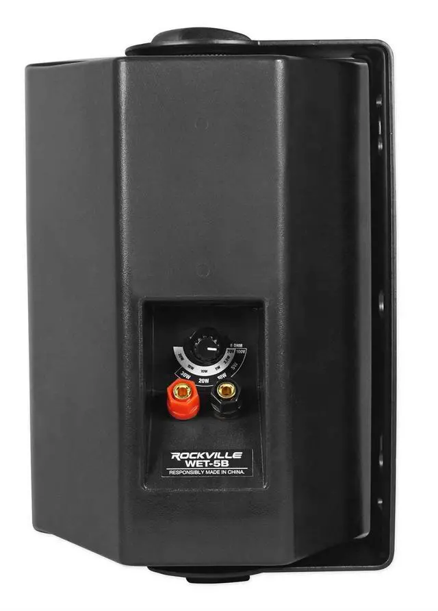 Alt view image 6 of 7 - WET-5B 70V 5.25" Black Indoor/Outdoor Wall Speaker, 2-Pack | IPX55 Waterproof, Adjustable Tap, Swivel Bracket, Vented Enclosure, Aluminum Grill, 8 Ohm Compatible, Polypropylene Cone
