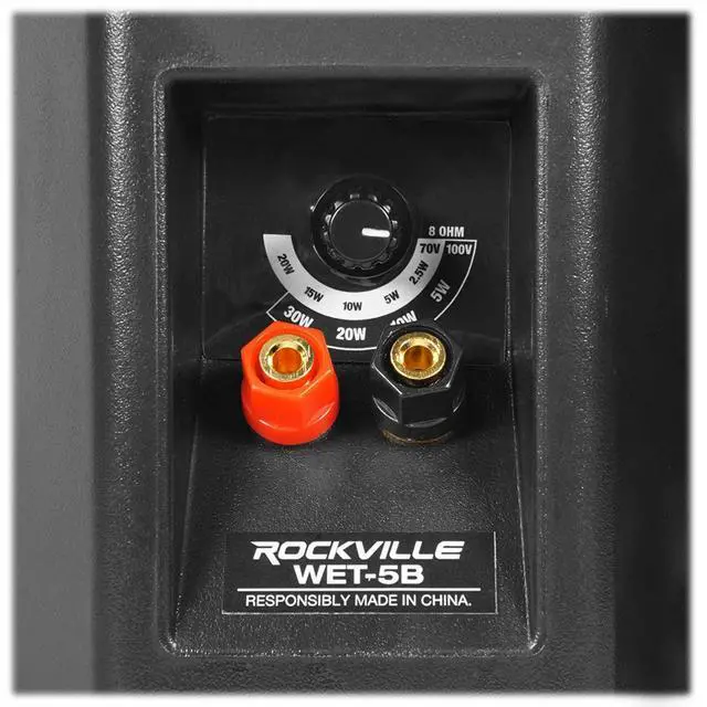 Alt view image 7 of 7 - WET-5B 70V 5.25" Black Indoor/Outdoor Wall Speaker, 2-Pack | IPX55 Waterproof, Adjustable Tap, Swivel Bracket, Vented Enclosure, Aluminum Grill, 8 Ohm Compatible, Polypropylene Cone