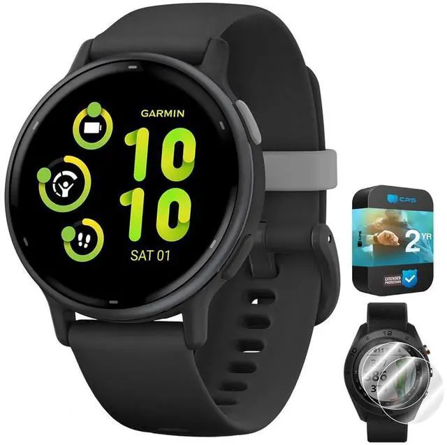 Main image of 010-02862-10 Vivoactive 5 Fitness Smartwatch, Black | Official USA Partner Model | Bundle with Deco Essentials 2-Pack Screen Protector and 2 YR CPS Enhanced Protection Pack