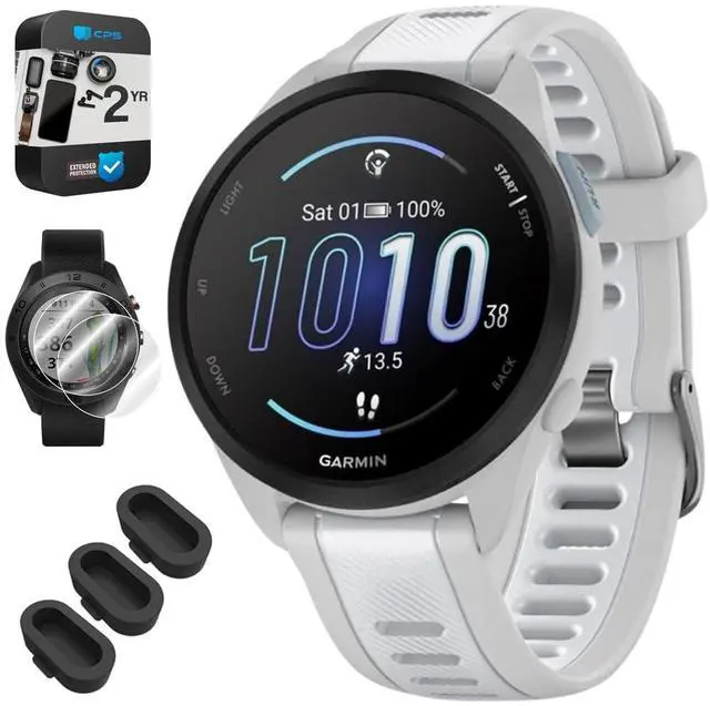 Main image of 010-02863-21 Forerunner 165 Smart Sport Watch, Mist Gray + Whitestone Bundle with Silicone Dust Cover 3 Pack, 2X 1.2 Inch Screen Protector and 2 YR CPS Enhanced Protection Pack