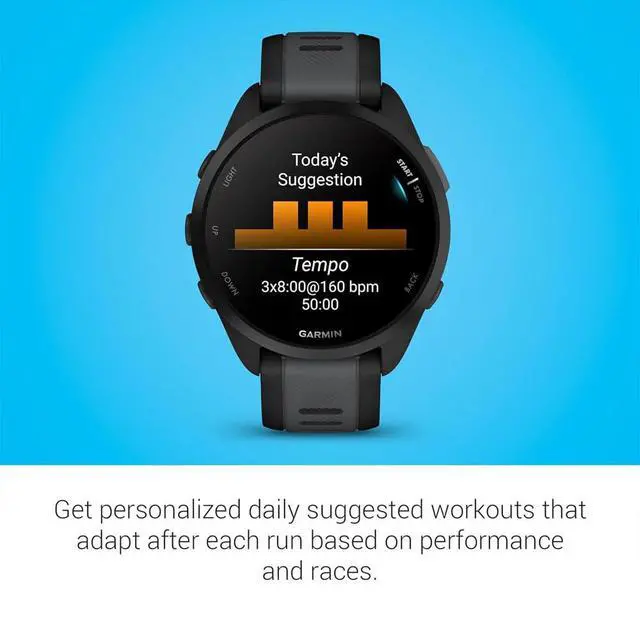 Alt view image 6 of 7 - 010-02863-20 Forerunner 165 Smart Sport Watch, Black + Slate Gray Bundle with Silicone Dust Cover 3 Pack, 2X 1.2 Inch Screen Protector and 2 YR CPS Enhanced Protection Pack
