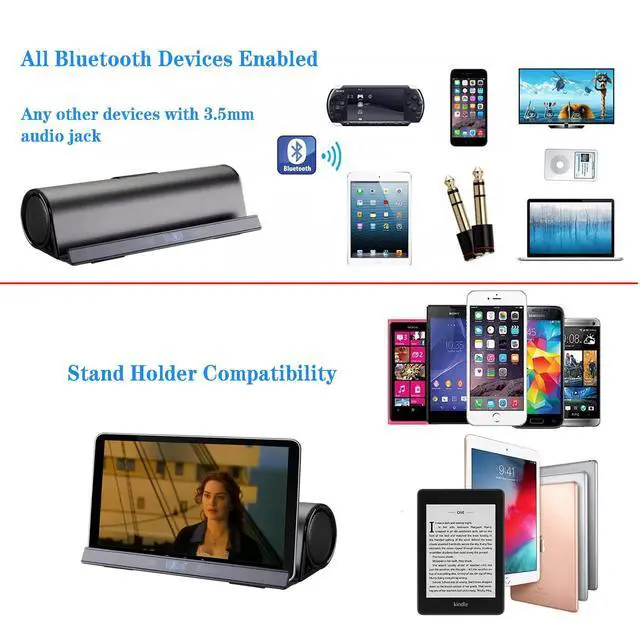 Alt view image 3 of 7 - Wireless Bluetooth Speakers, Portable Phone Tablet Stand Holder Speaker, Dual Drivers Stereo Dock Speaker for iPad, Phone, Outdoor, Travel, Home Party (Black)