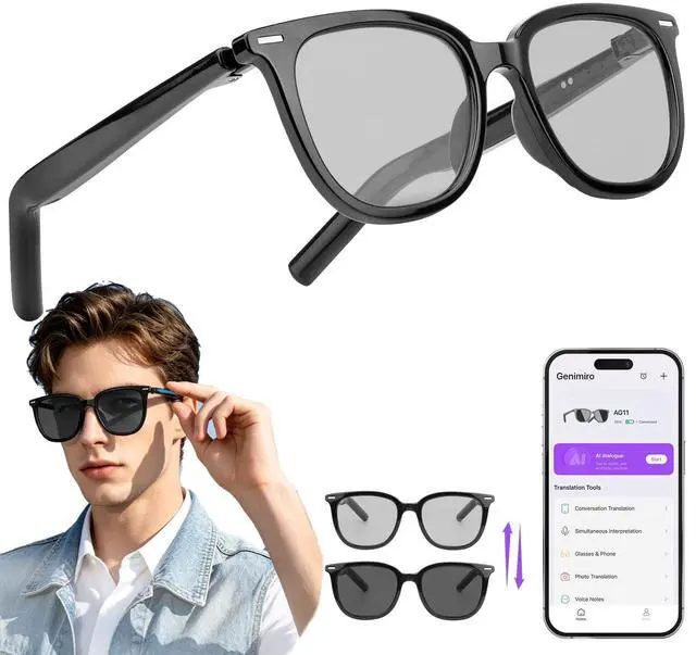 Main image of AI Smart Glasses with Color Changing Sunglasses for Men Women | Tap Control Electrochromic Lenses, Without Camera with Privacy, Voice Translator & Hands-Free Call for Driving Meeting Travel