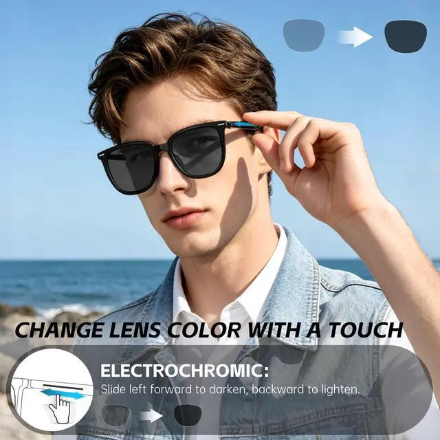 Alt view image 4 of 6 - AI Smart Glasses with Color Changing Sunglasses for Men Women | Tap Control Electrochromic Lenses, Without Camera with Privacy, Voice Translator & Hands-Free Call for Driving Meeting Travel
