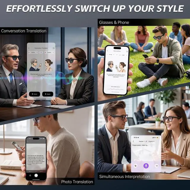Alt view image 5 of 6 - AI Smart Glasses with Color Changing Sunglasses for Men Women | Tap Control Electrochromic Lenses, Without Camera with Privacy, Voice Translator & Hands-Free Call for Driving Meeting Travel