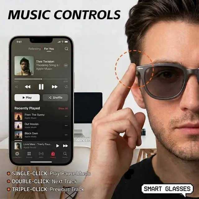 Alt view image 6 of 6 - AI Smart Glasses with Color Changing Sunglasses for Men Women | Tap Control Electrochromic Lenses, Without Camera with Privacy, Voice Translator & Hands-Free Call for Driving Meeting Travel